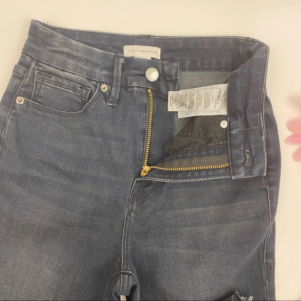 Good American Good Waist Crop High Rise Raw Hem Skinny Jeans Blue631